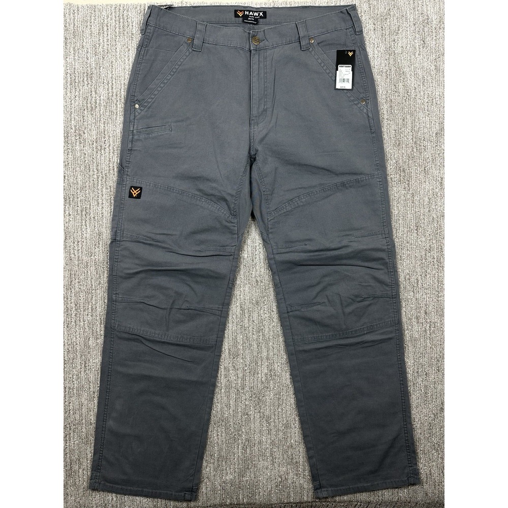NWT Hawx Workwear Double Knee Pants Mens 38x34 Gray Canvas Tough Stretch